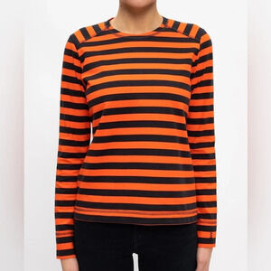 Ganni Striped Organic Cotton Jersey Long-sleeve T-shirt In Black Red - Small